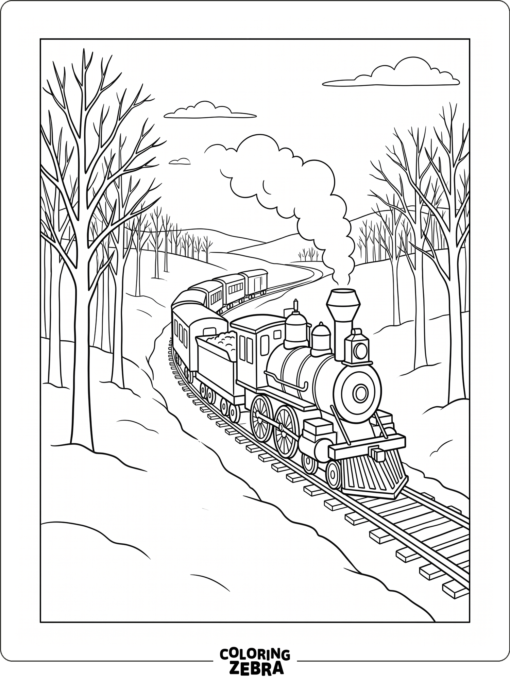 A steam train traveling through snowy ground