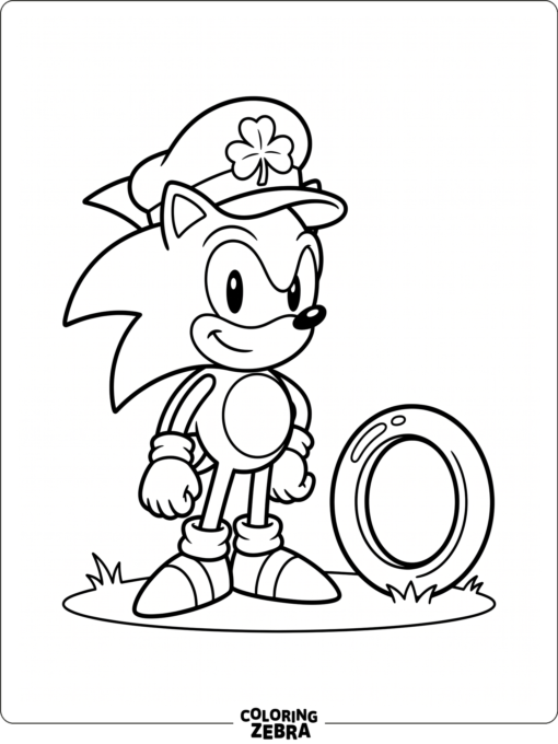 Fast hedgehog in a shamrock cap and gold ring