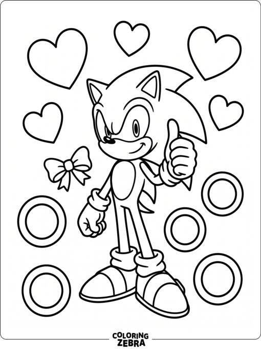Speedy hedgehog with hearts, rings, and a ribbon