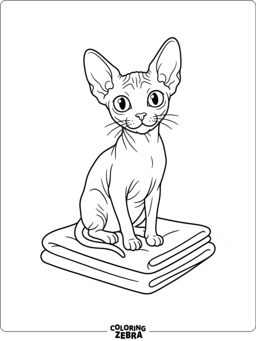 A Sphynx cat sitting on a folded towel