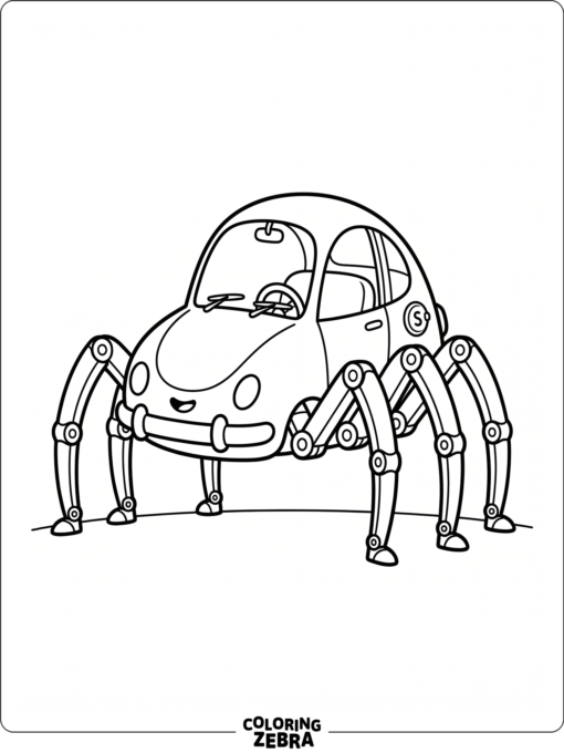 A spider car with eight legs and a rounded body