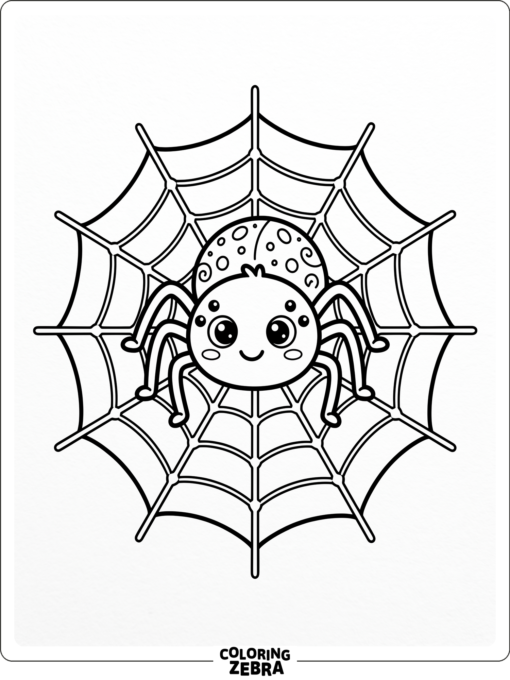 A friendly spider with big eyes and a web