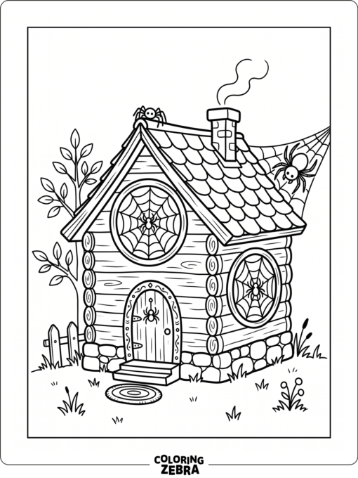 A spider house with web windows and a small door