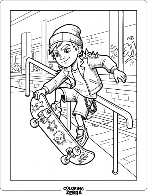 Spike from Subway Surfers riding a skateboard