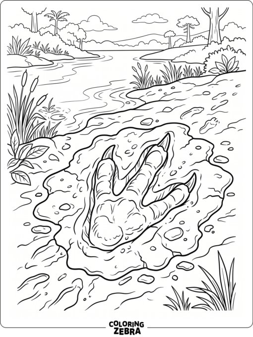 A large spinosaurus footprint in mud