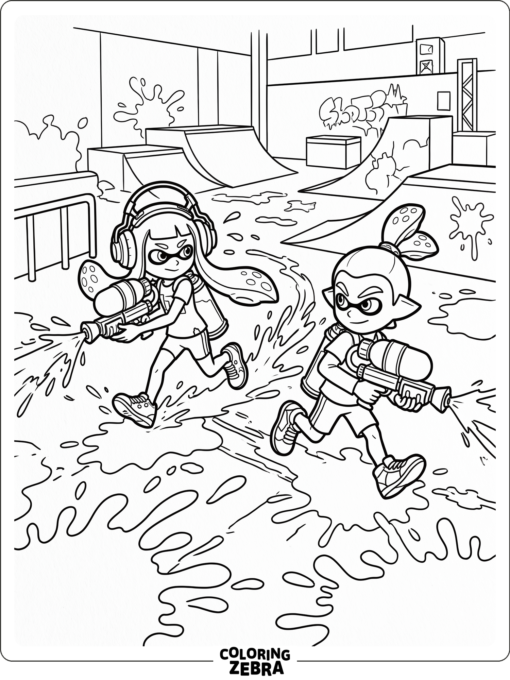 Two ink fighters crossing paths in battle
