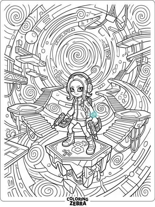 A lone character on floating platforms