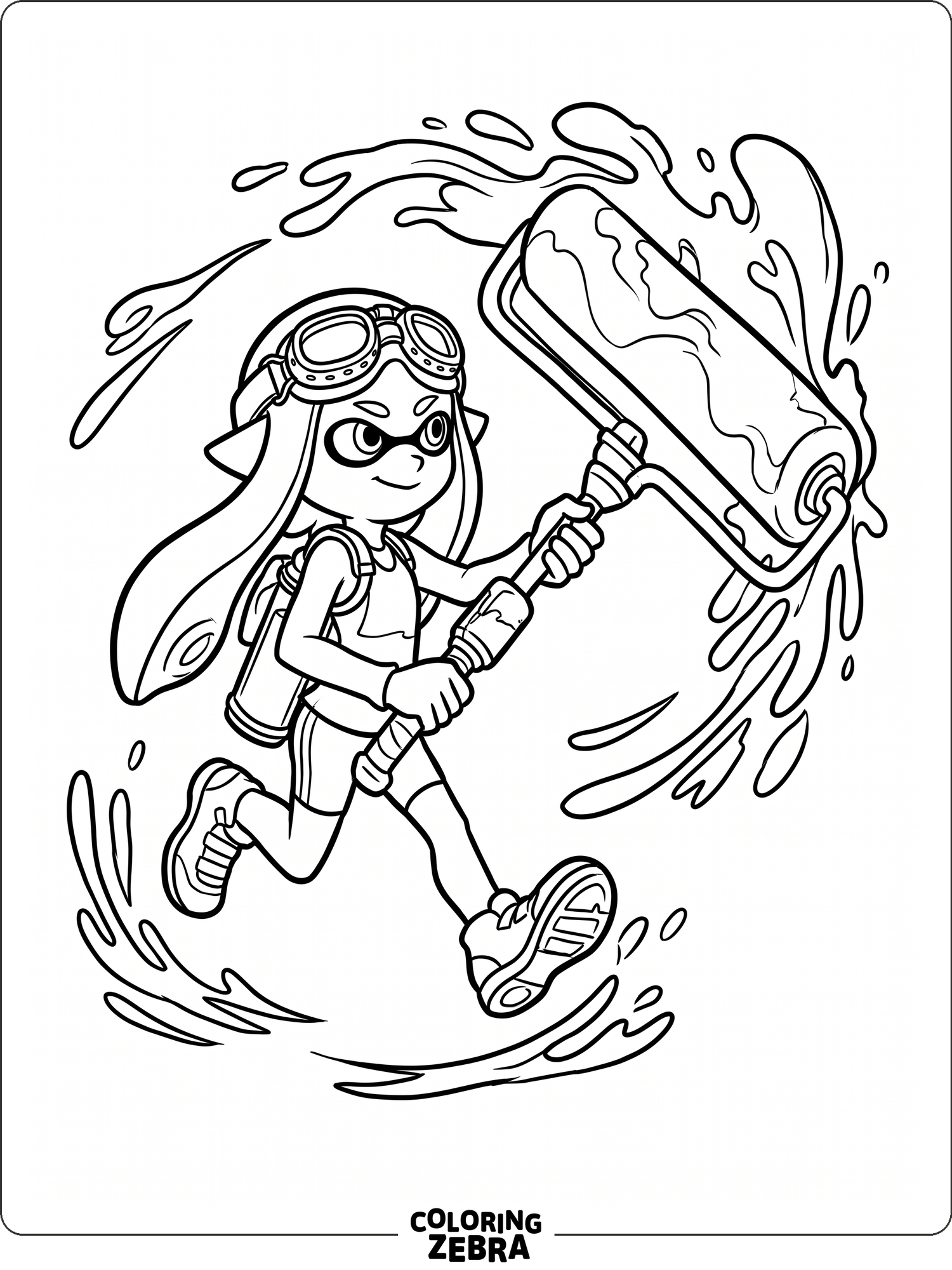 A game character with ink splashes and a roller