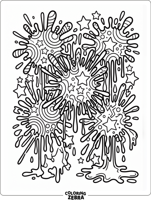 Large ink splatter with drips and star shapes