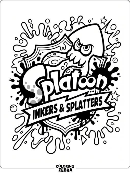 Bold Splatoon logo with ink splashes and simple shapes