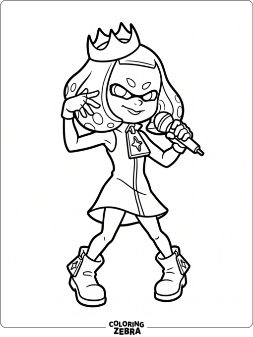 Pearl holding a microphone in a bold outfit