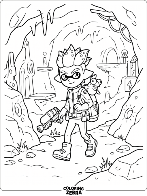 A scout-style inkling exploring an underground route