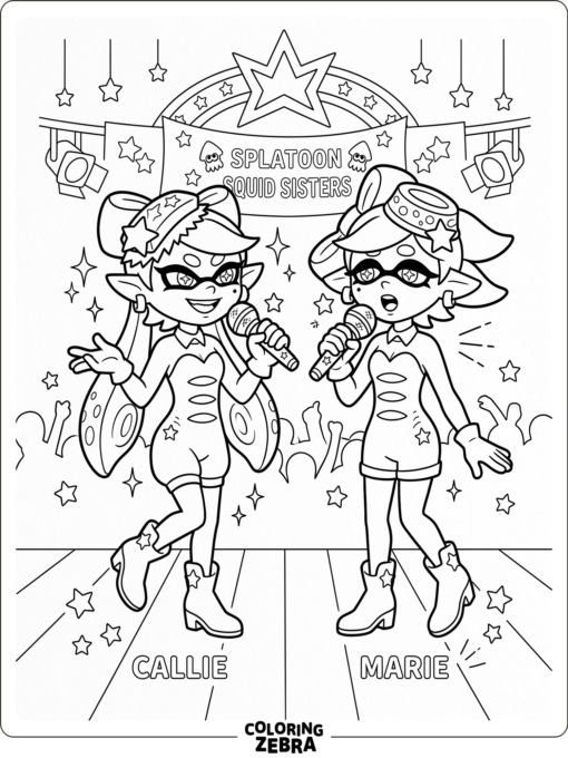 The Squid Sisters on a stage with microphones