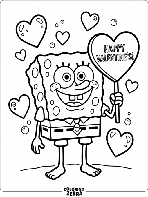 Square sponge character holding a heart lollipop