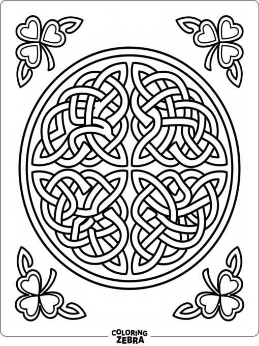 Celtic knotwork with shamrocks in the corners