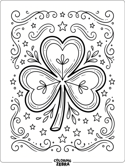 Large green shamrock with stars and swirls