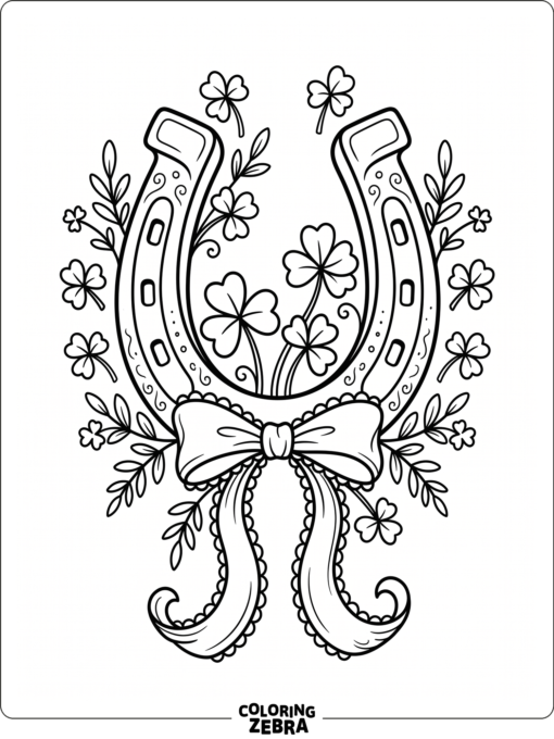Horseshoe with shamrocks and ribbon trim