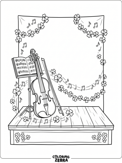 Fiddle with music notes and shamrocks