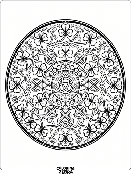 Shamrock mandala with clovers and Celtic swirls