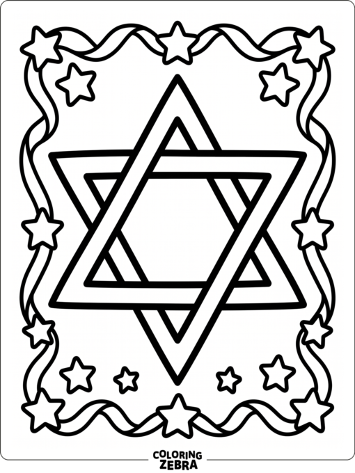 A large Star of David with stars and a ribbon border