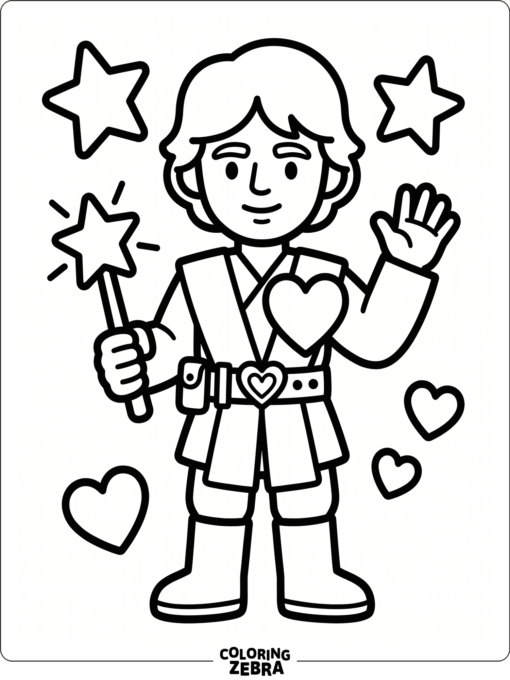 A space hero holding a heart with star details