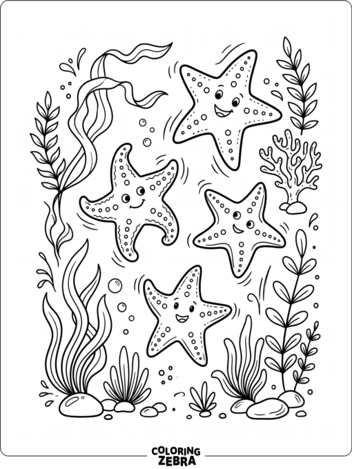 Several starfish in a kid-friendly ocean scene