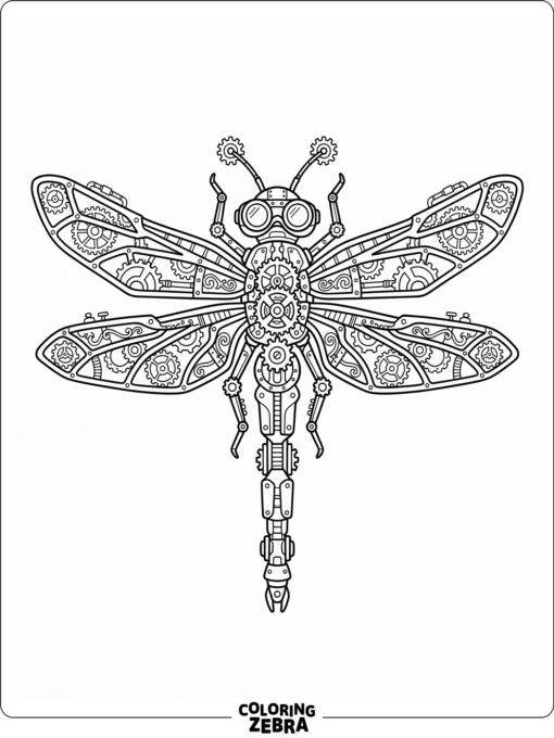 A steampunk dragonfly with gears and mechanical wings