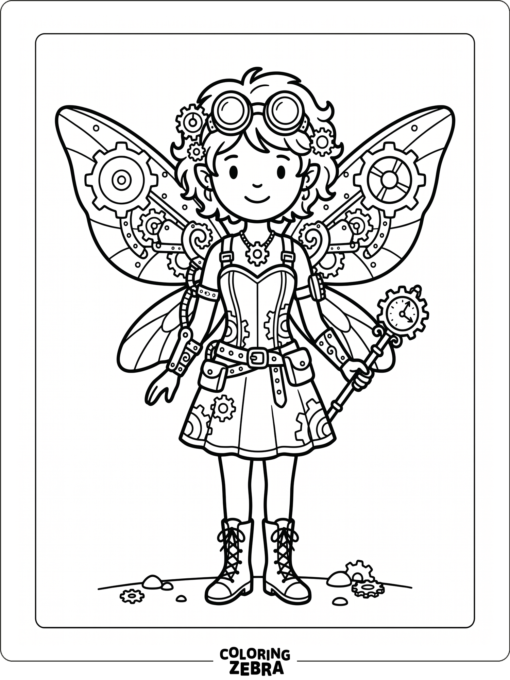 A steampunk fairy with goggles and gears