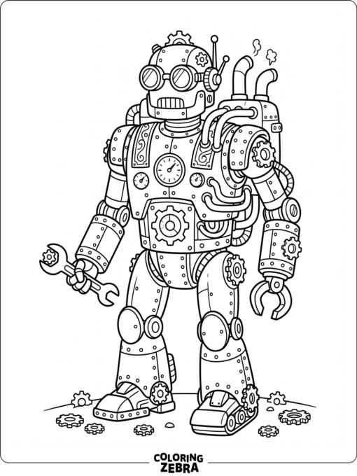 Steampunk robot with goggles and brass details