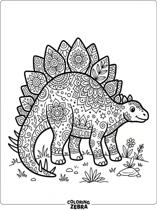 A stegosaurus filled with mandala patterns