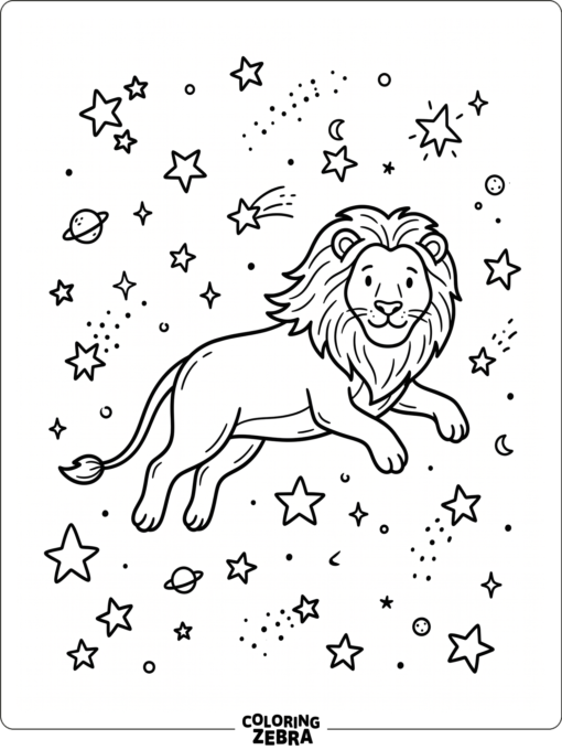 A lion floating in space with stars