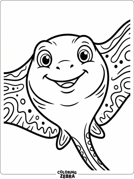 A close-up stingray face with wide eyes