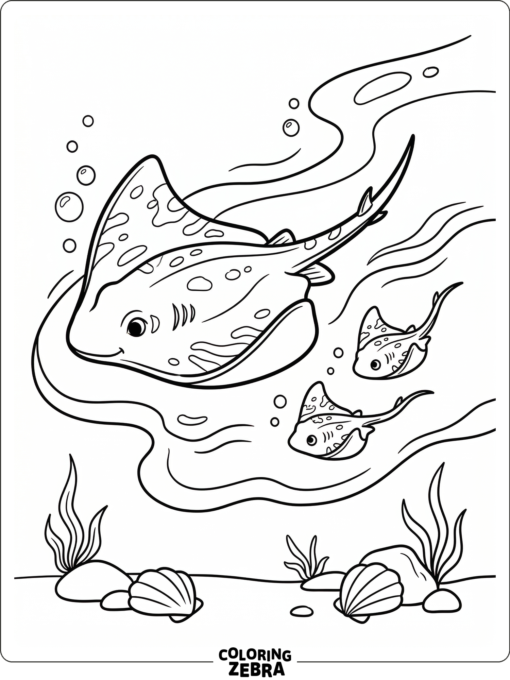 A parent stingray with two small rays