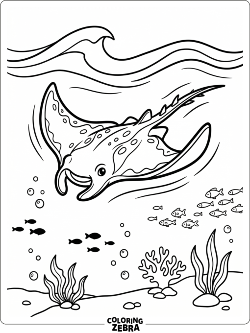 A stingray gliding through the open ocean