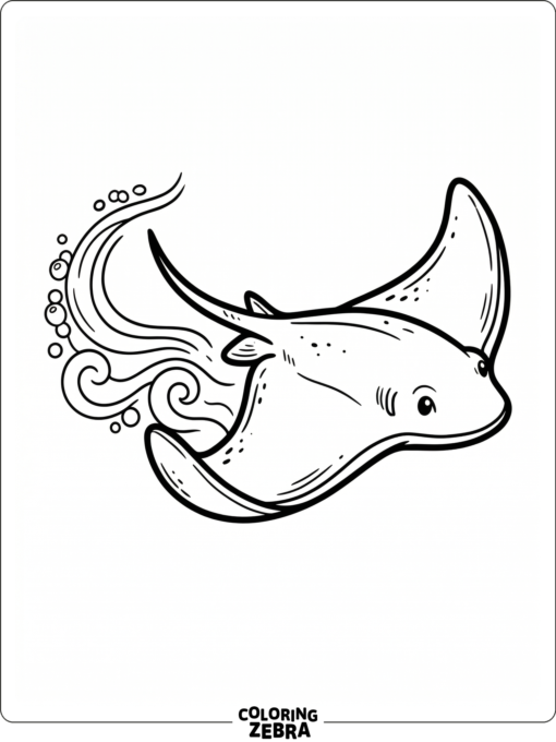 A stingray swimming forward in open water