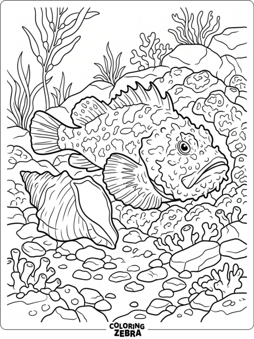 A stone fish resting on the seafloor