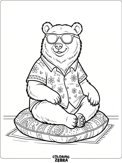 A bear in sunglasses sitting on a cushion