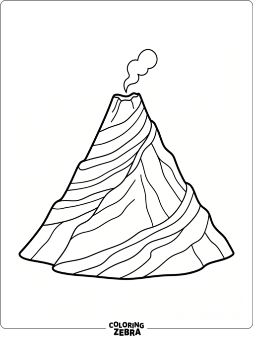 A layered stratovolcano with a smoke plume