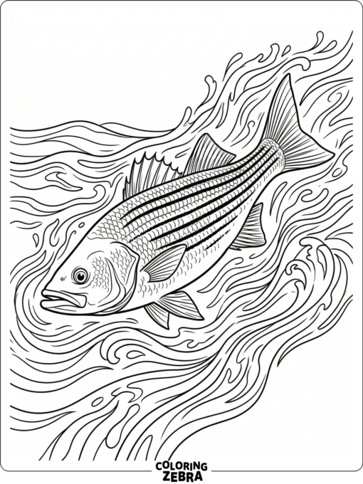 A striped bass swimming in open water