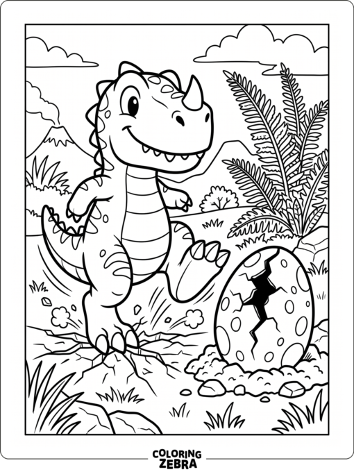 Dinosaur game character near a cracked egg