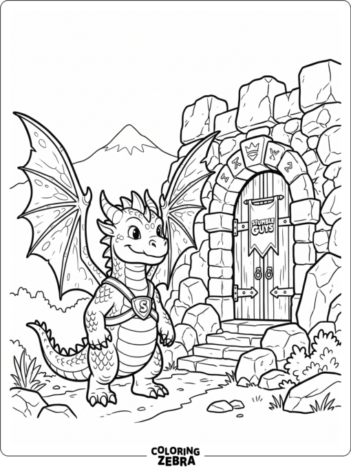 Dragon costume character with wings spread wide