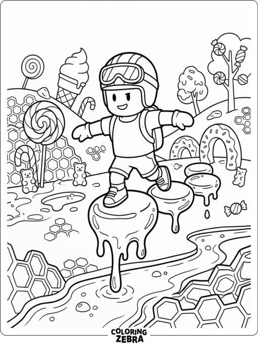 Stumble Guys game character balancing on honey drop platforms