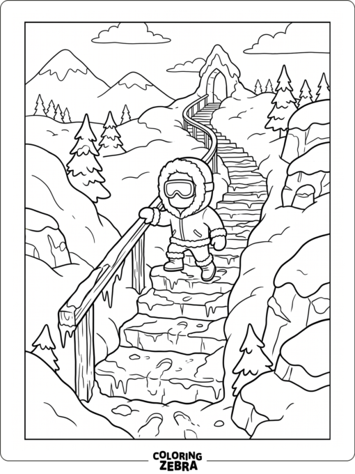 Stumble Guys game character climbing icy steps
