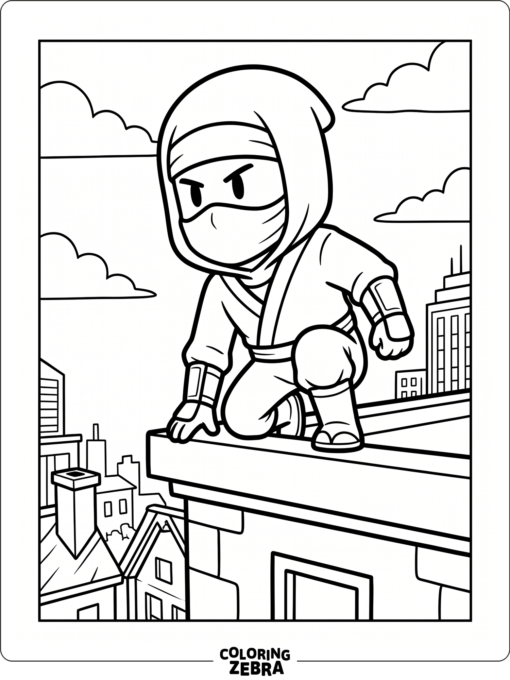 Ninja game character crouching on a rooftop