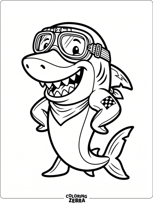 Smiling shark character with goggles