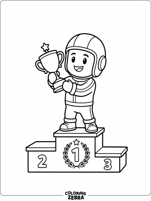 Stumble Guys game character holding a victory trophy