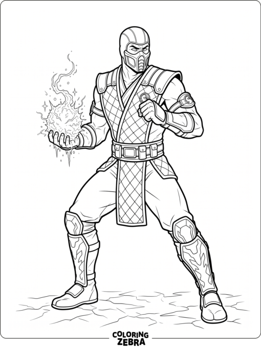 Sub-Zero from Mortal Kombat with ice energy in a fighting pose
