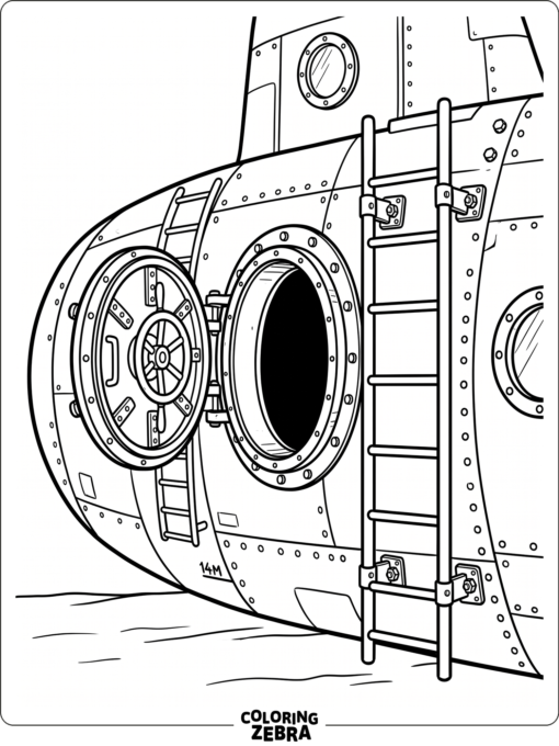 An open submarine hatch beside a ladder