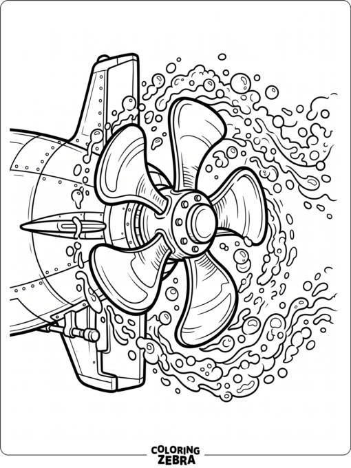 A submarine propeller with water bubbles