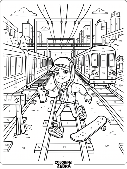 Subway Surfers scene divided into number zones